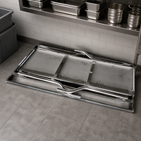 Table de travail portable pliable en acier inoxydable avec étagère inférieure, finition auto-nettoyante et résistante aux produits chimiques pour la préparation alimentaire commerciale