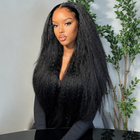 Perruques Lace Front 13x4 en Cheveux Humains Kinky Straight Yaki, Densité 180%, Perruque Frontale HD Transparente Pré-Pluckée pour Femmes Noires