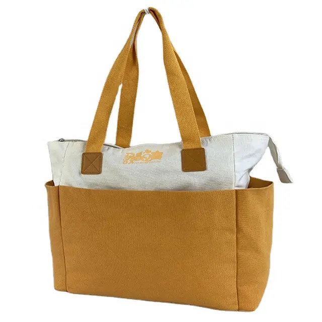 Customised Canvas Tote Bag Leather Handle Cotton Canvas Tote Bag Custom Logo Large Canvas Shopping Bag