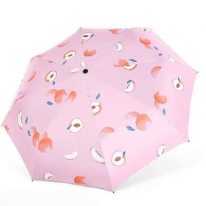 Parapluie pliant automatique 3 sections pour femme adulte, léger 8K, avec logo personnalisé, en tube de fer, motif fruits, revêtement noir, protection soleil et pluie - Product Image 4