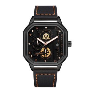 Montres-bracelets à quartz pour hommes en gros avec boîtier rond et bracelet en cuir carré, bracelet en acier inoxydable, design sportif, personnalisables - Product Image 2