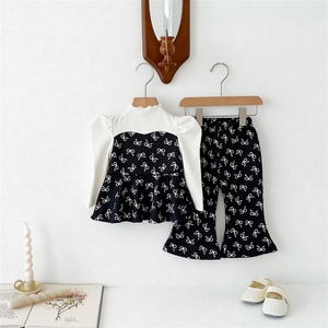 Nueva versión coreana, 26 conjuntos de pantalones acampanados con lazo para niños y niñas, disponibles en primavera y otoño. - Product Image 2