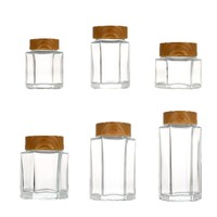 Pot en verre hexagonal pour miel, hermétique, qualité alimentaire, couvercle imitation bois, plusieurs tailles, pour confiture, sauce chili, pâte de citron