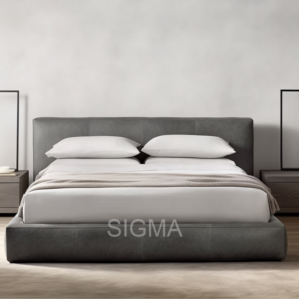 High End Hotel Home Indoor Furniture bedroom king bed platform bed leather panel leather bed