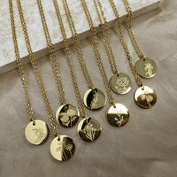 Produsen Perhiasan Stainless Steel Custom, Kalung Liontin Koin Bunga Bulan Kelahiran Emas Personalisasi untuk Wanita
