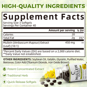 Cápsulas Blandas de Extracto de Hoja de Gordolobo para Adultos, Marca Privada, 450 mg, 10:1, Suplemento Dietético Herbal, Sin Gluten, Vegano, Apoyo para la Salud Dental - Product Image 6