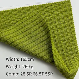 Toptan nervürlü 66.5% polyester 28.5% rayon 5% spandex 260g TR jakarlı ribana örgü kumaş kadınlar için tops