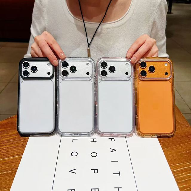 Luxury Transparent Shockproof Armor Orange PC Phone Case for iPhone 17 Pro Max 16 15 Plus 14 13 12 11 Clear Acrylic TPU Cover