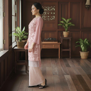 Aju Kurung Moden Sulam Kerawang Borong, Ensemble en coton imprimé de Kedah, crêpe Cey sans repassage, Viral Raya 2025, fournisseur d'usine OEM - Product Image 3