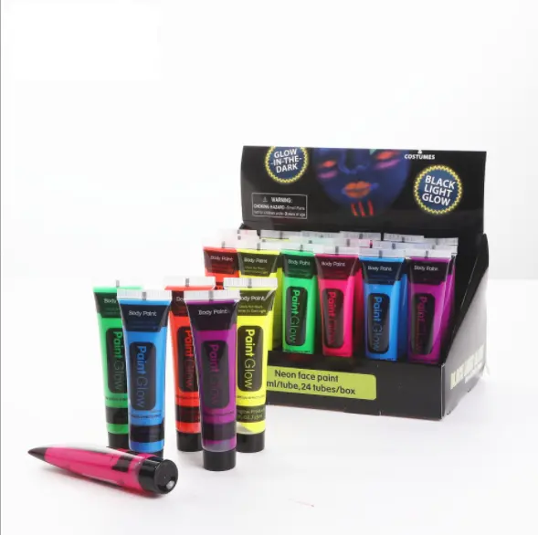 UV Glow Blacklight Viso e Corpo Vernici 24 tubi/Box Neon/incandescente Vernice in the Dark Nero Luce paint &