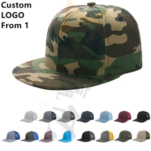 Custom <b>Flat</b> Top <b>Hat</b> Cuban Baseball Cap Cadet <b>Hats</b> in Camo Fabric With Printing and Embroidery Logo - Product Image 1