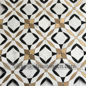 Mosaico de Mármol Blanco y Latón Hexagonal Triangular Estilo Americano para Pisos y Paredes - Product Image 4