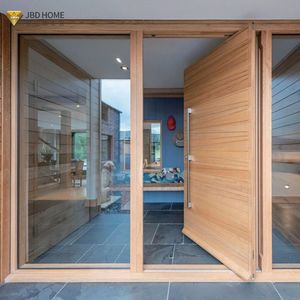 Porte d'entrée pivotante moderne de luxe en acier inoxydable robuste, étanche, à grain de bois massif, pour villa et appartement principal - Product Image 2