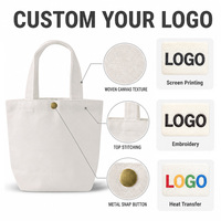 Tas Kanvas Bordir Logo Kustom Laris Manis, Tas Belanja Wanita Reusable Dengan Kancing, Tas Makan Siang Kanvas Untuk Penggunaan Sehari-hari