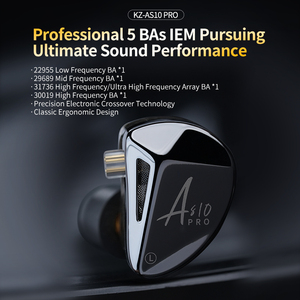 <span class=keywords><strong>KZ</strong></span> <span class=keywords><strong>AS10</strong></span> <span class=keywords><strong>PRO</strong></span> Câble plaqué argent 5BA IEM Écouteurs intra-auriculaires HiFi Écouteurs filaires pour audiophiles Musiciens - Product Image 2