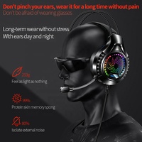 Q7 Headset komputer berkabel profesional, Headphone game dengan MIK suara HD Bass Stereo warna-warni lampu atas USB