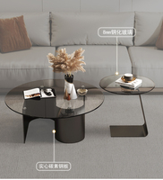 Table basse de luxe nordique en marbre avec plateau en verre et pieds personnalisables – Ensemble table basse et table à thé