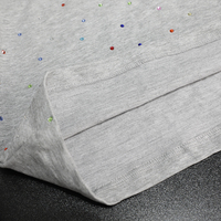 Conjuntos de Ropa para Niños, Sudadera Gris Jaspeado con Cristales de Imitación 3D de Manga Corta, Pantalones Cortos con Cintura Elástica, Conjunto Casual de Verano de 2 Piezas para Niños