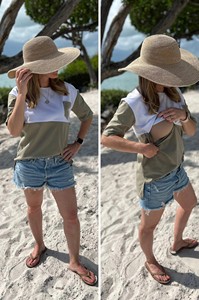 T-shirt d'allaitement 100 % coton, pull-over, haut d'allaitement avec poche, colorblock, tee-shirt de maternité respirant à manches courtes et col rond - Product Image 5