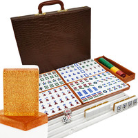 Jeu de Mahjong en Acrylique de Taille Moyenne 31mm Multicolore Style Taïwanais avec Tuiles Joker en Forme de U Règle de 152 Tuiles Emballage Boîte en Cuir