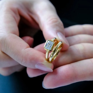 Custom 14K Solid Gold Fine Jewelry 1CT Lab Grown Diamond Double <b>Rings</b> Bezel Setting Style <b>for</b> Women <b>Men</b> - Product Image 3
