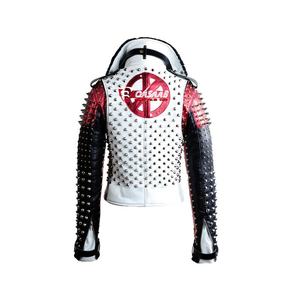 Fashion-Zippers Collar Latest Designs Stylish Casual Street Wear Men's Leather Cuff Style Studded <b>Graffiti</b> <b>Jackets</b> - Product Image 2