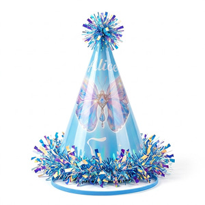 Chapeaux coniques de fête d'anniversaire DAMAI 3D à pompons, logo personnalisé OEM disponible, coiffes de fête pointues en papier pour adultes et enfants - Product Image 4