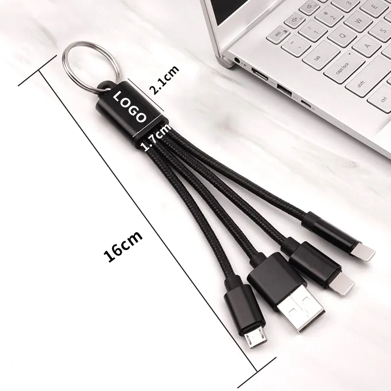 Promotional Usb Gadgets Portable Mini 3 In 1 Charging Multi Tip Cable Keychain Mobile Keychain-Charging-Cable