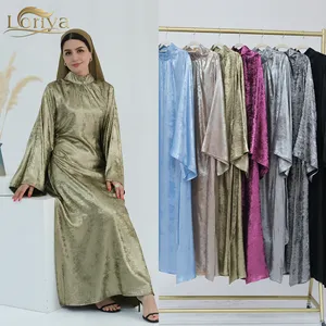 Loriya Customized New Shinny Fabric Kaftan Abaya Women Muslim Dress Turkey Islamic Clothing Modest Dress Dubai Abaya