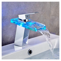 Robinet de lavabo cascade en céramique à poignée unique thermostatique à changement de couleur LED, en acier inoxydable moderne, à poser sur le comptoir