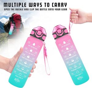Bouteille d'eau de sport réutilisable écologique de 32 oz sans BPA, vente en gros, personnalisable, avec sublimation, en plastique, pour la motivation - Product Image 2