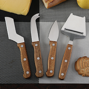 Plato giratorio redondo para servir, tabla de quesos y juego de cuchillos, corte de madera, cuchillos de acero inoxidable, juego de tabla de charcutería de pan y frutas - Product Image 5