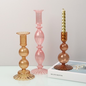 Creative Cylindrical Striped Colored Glass Handmade Candlestick Long Rod Engagement <strong>Wedding</strong> Festival Celebration <strong>Table</strong> Warm - Product Image 1