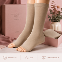 Chaussettes de compression à bout ouvert, à bord lisse, pour le soutien du mollet, avec ajustement gradué, largeur plus large, certifiées, pour le voyage, avec tableau de mesure