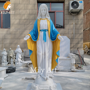 Ingrosso bella statua di <span class=keywords><strong>marmo</strong></span> di alta qualità di Maria con 12 stelle e cappotto blu - Product Image 4