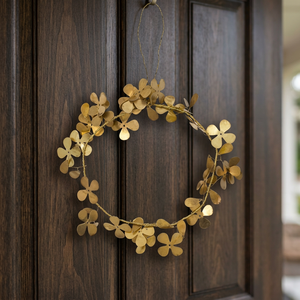 Couronne de fleurs en métal doré, guirlande décorative ronde faite à la main, style glamour, ornement de Noël non éclairé, emballage en une seule pièce - Product Image 4
