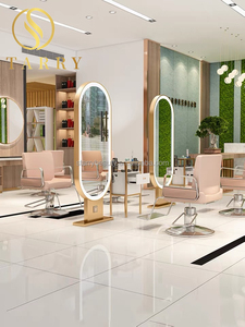 Miroir de coiffure ovale de luxe moderne et durable en fer avec éclairage LED et cadre doré pour hôtels et supermarchés - Product Image 6