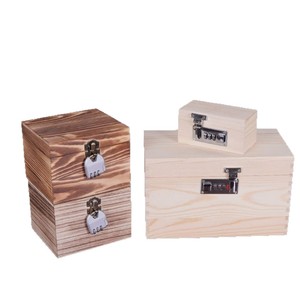 Boîte à monnaie en bois massif avec serrure à combinaison, boîte en pin pour enfants, cadeau artisanal, forme rectangulaire, personnalisable - Product Image 4