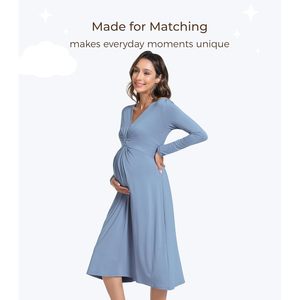 Vestido de Maternidad para Mujer, Cuello en V, Manga Larga, Corte en A, Cintura Imperio, Transpirable, Informal - Product Image 2