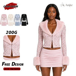 Anjie – Ensemble veste courte en fausse fourrure et mini-jupe pour femme, personnalisable OEM/ODM, marque privée, vente en gros, fabricant pour fêtes - Product Image 1