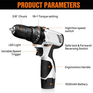 Perceuse-visseuse électrique sans fil Podofo 12V 23 pièces, alimentée par batterie, portable pour la maison, le jardin, le bois, vitesse variable, vente en gros - Product Image 6