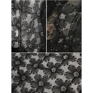 Sang Trọng Cô Dâu Voan Sequin Vải Hạt 3D Rose Flower Thêu Pháp <span class=keywords><strong>Net</strong></span> Ren Vải Cho Đám Cưới - Product Image 4