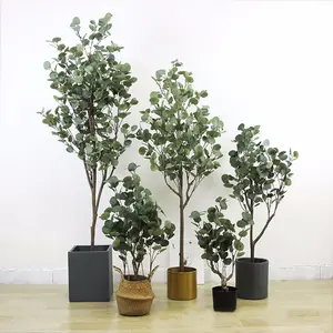 Decorazioni per interni personalizzate falso piccolo dollaro d'argento eucalipto bonsai finto albero nano in vaso albero di eucalipto artificiale in vendita