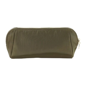 Petite trousse de maquillage écologique personnalisée avec fermeture éclair dorée, sac cosmétique en nylon recyclé, style féminin, logo personnalisé vert olive - Product Image 4