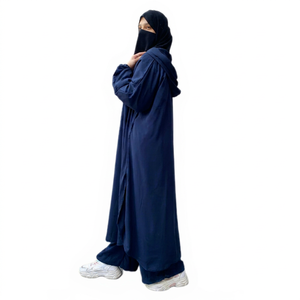 Robe Hijab Modeste pour Femme à Capuche Droite Manches Longues Couleur Unie Violette Style Niqab Couvrant Entièrement en Mousseline Respirante Naturelle - Product Image 1