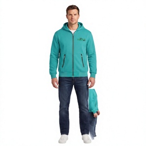 Sweat à capuche unisexe en molleton non doublé 100% coton, coupe classique, couleur turquoise, avec poches zippées - Product Image 1
