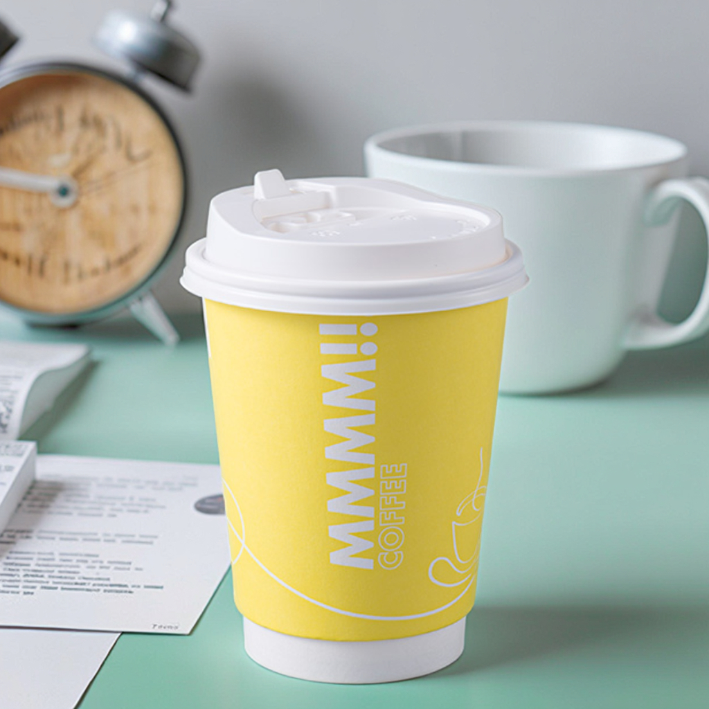 Custom Printed Degradable Wholesale 10oz 12oz 16oz 20oz 22oz Disposable Double Wall Hot Coffee Paper Cup with Lid