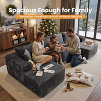 Canapé modulaire en peluche en forme de U pour grande famille, sans structure, compressé, sans assemblage, avec double chaise longue