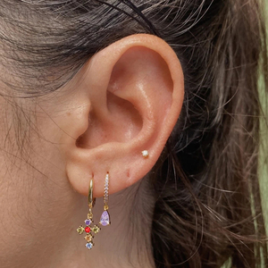 ต่างหูผู้หญิงเพชรรูปกากบาทสไตล์ฝรั่งเศส INS เงินแท้ S925 - Product Image 4