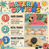 Aimant de réfrigérateur en émail Ocean Beach, mignon, avec motifs dauphin, coquillage, palmier, flamant rose, soleil, vague, ambiance estivale, aimant en métal émaillé dur